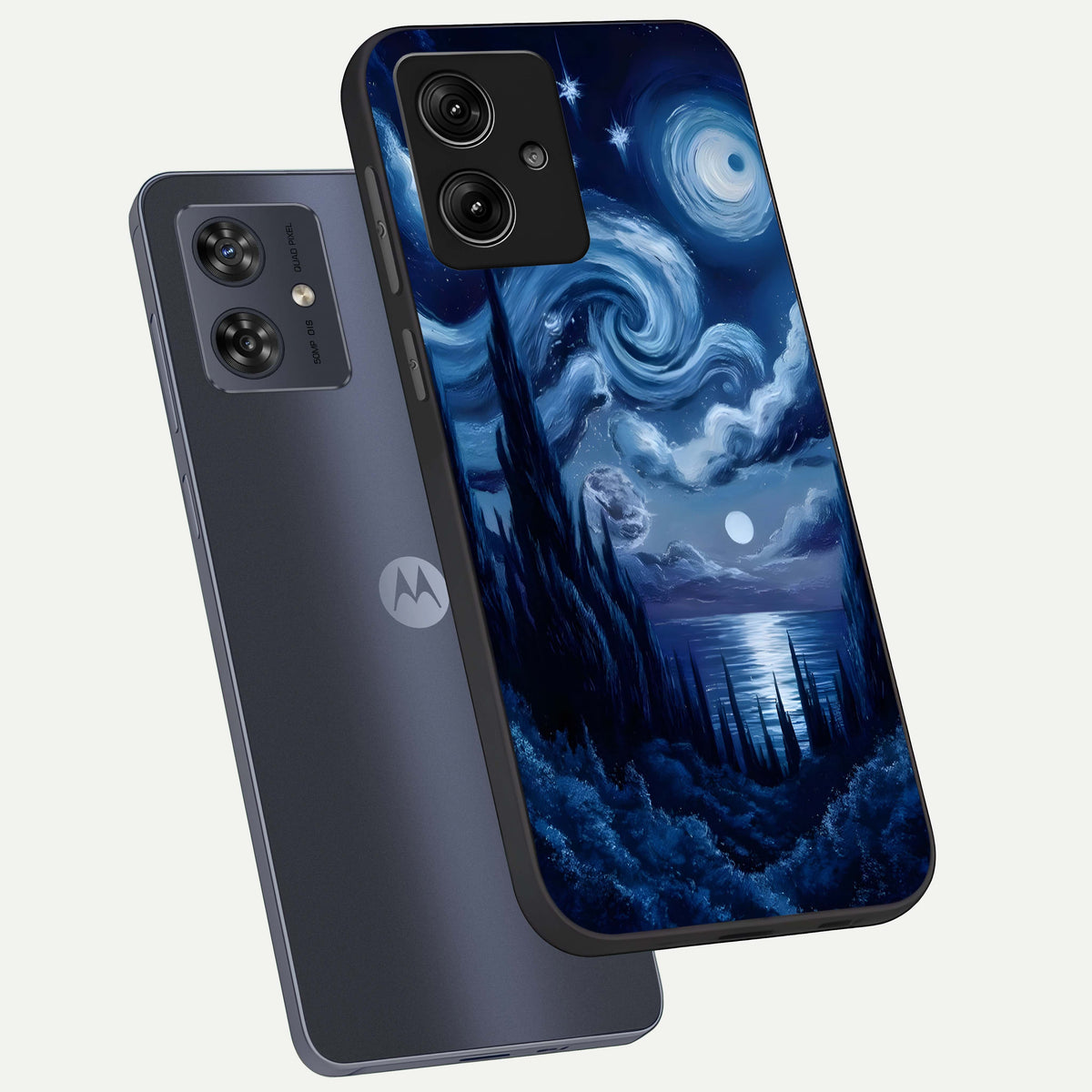  Celestial Dream Van Gogh phone case For Moto G54 showing premium glass back cover with detailed artwork