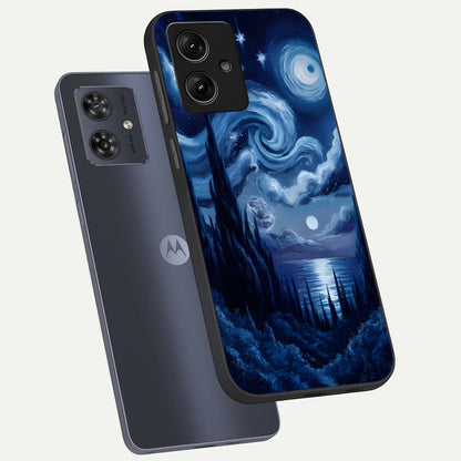  Celestial Dream Van Gogh phone case For Moto G54 showing premium glass back cover with detailed artwork