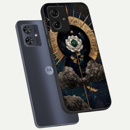  Celestial Lotus Morang phone case For Moto G54 showing premium glass back cover with detailed artwork