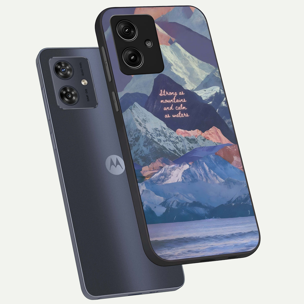  Celestial Mountain Calm phone case For Moto G54 showing premium glass back cover with detailed artwork