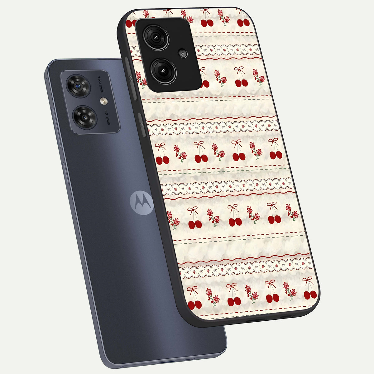  Cherry Bloom Charm phone case For Moto G54 showing premium glass back cover with detailed artwork