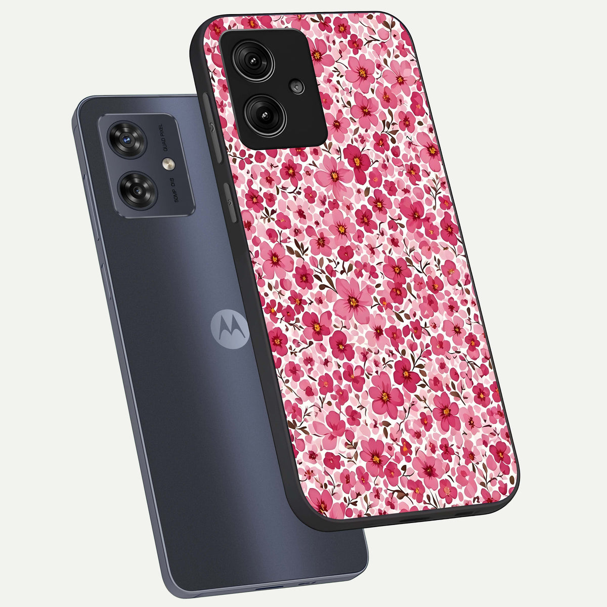  Cherry Blossom Charm phone case For Moto G54 showing premium glass back cover with detailed artwork