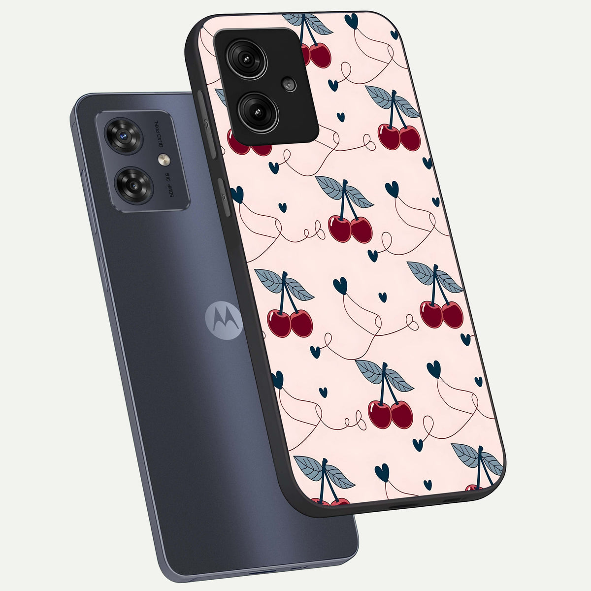  Cherry Heart Line phone case For Moto G54 showing premium glass back cover with detailed artwork