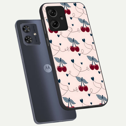  Cherry Heart Line phone case For Moto G54 showing premium glass back cover with detailed artwork
