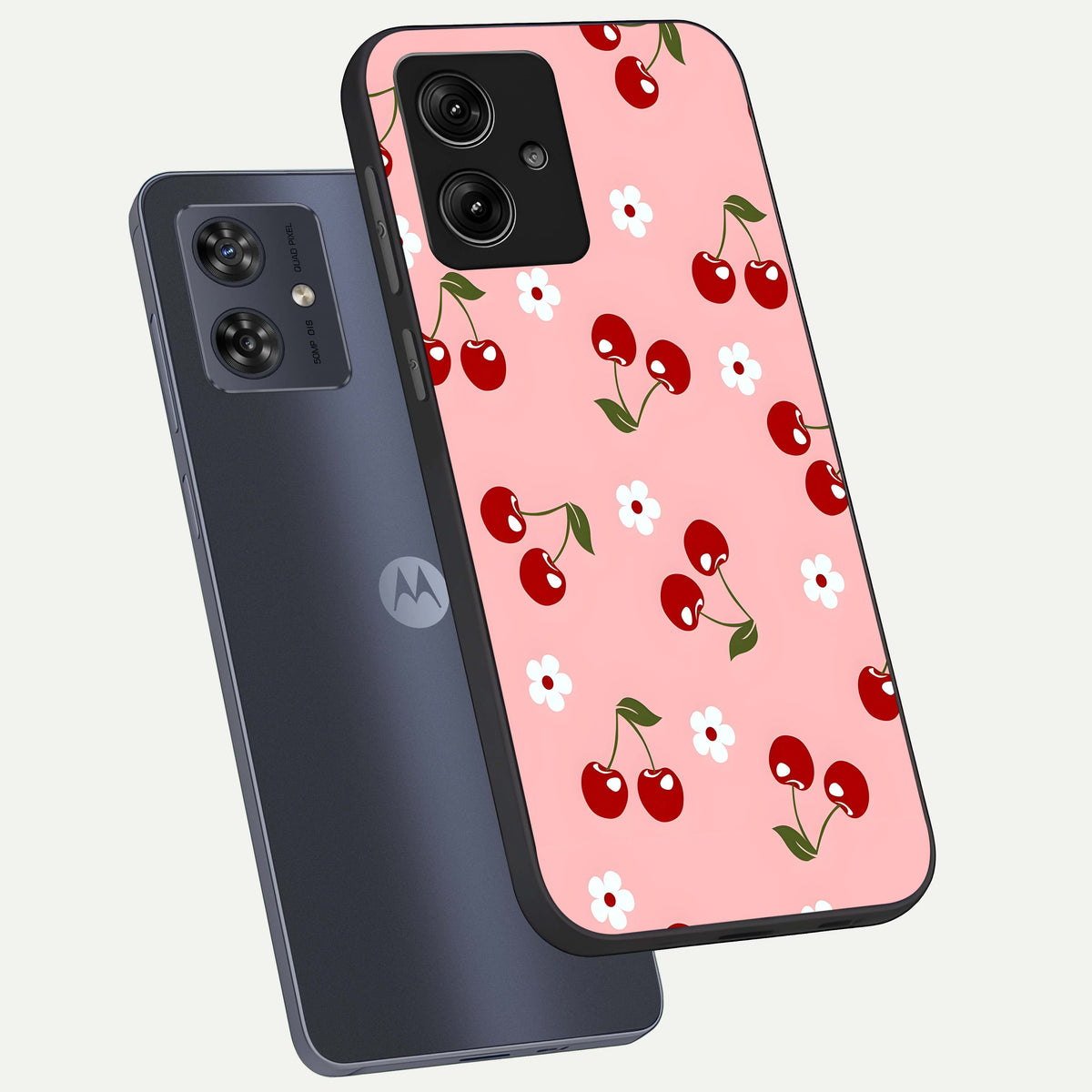  Cherry Love Mood phone case For Moto G54 showing premium glass back cover with detailed artwork