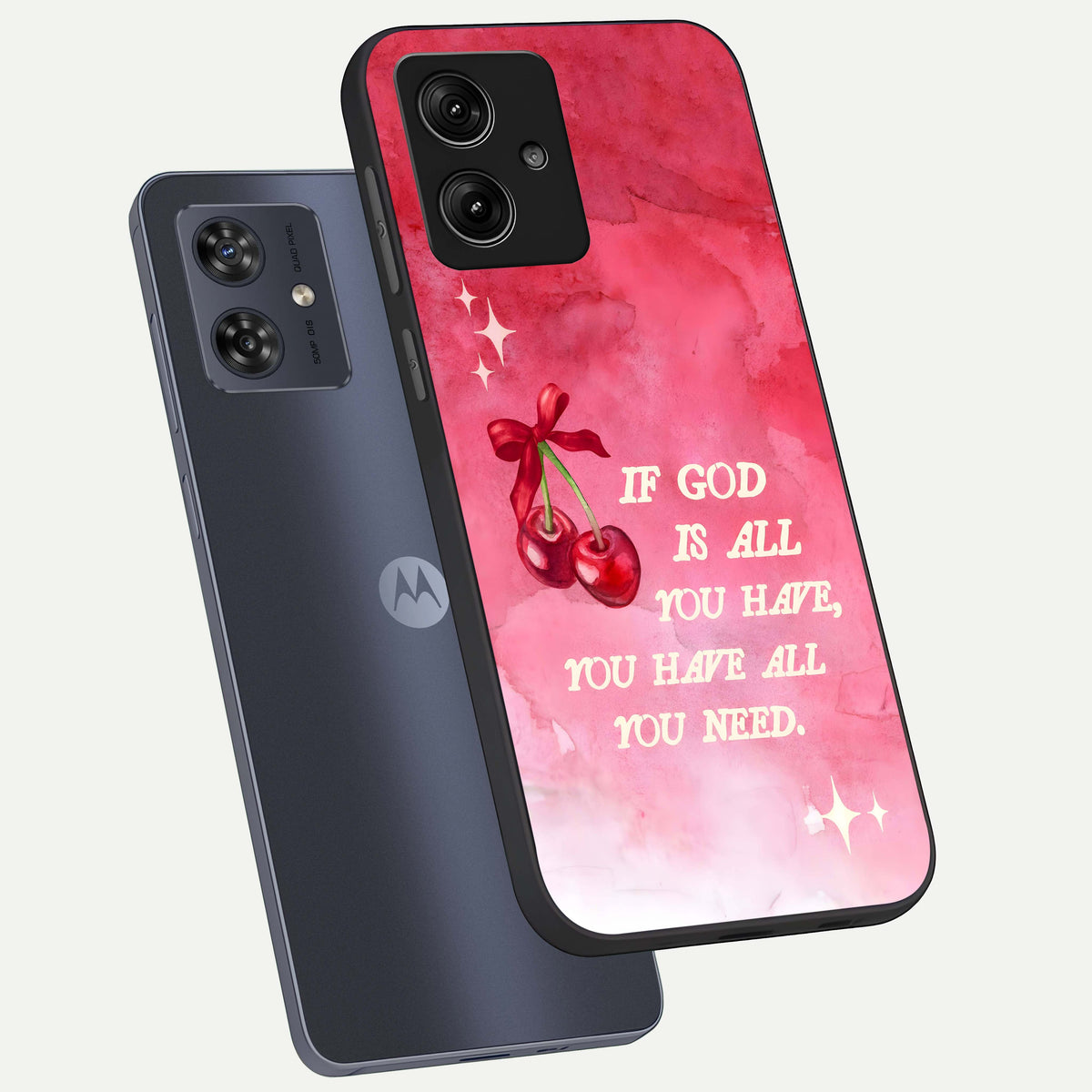  Cherry Quote phone case For Moto G54 showing premium glass back cover with detailed artwork