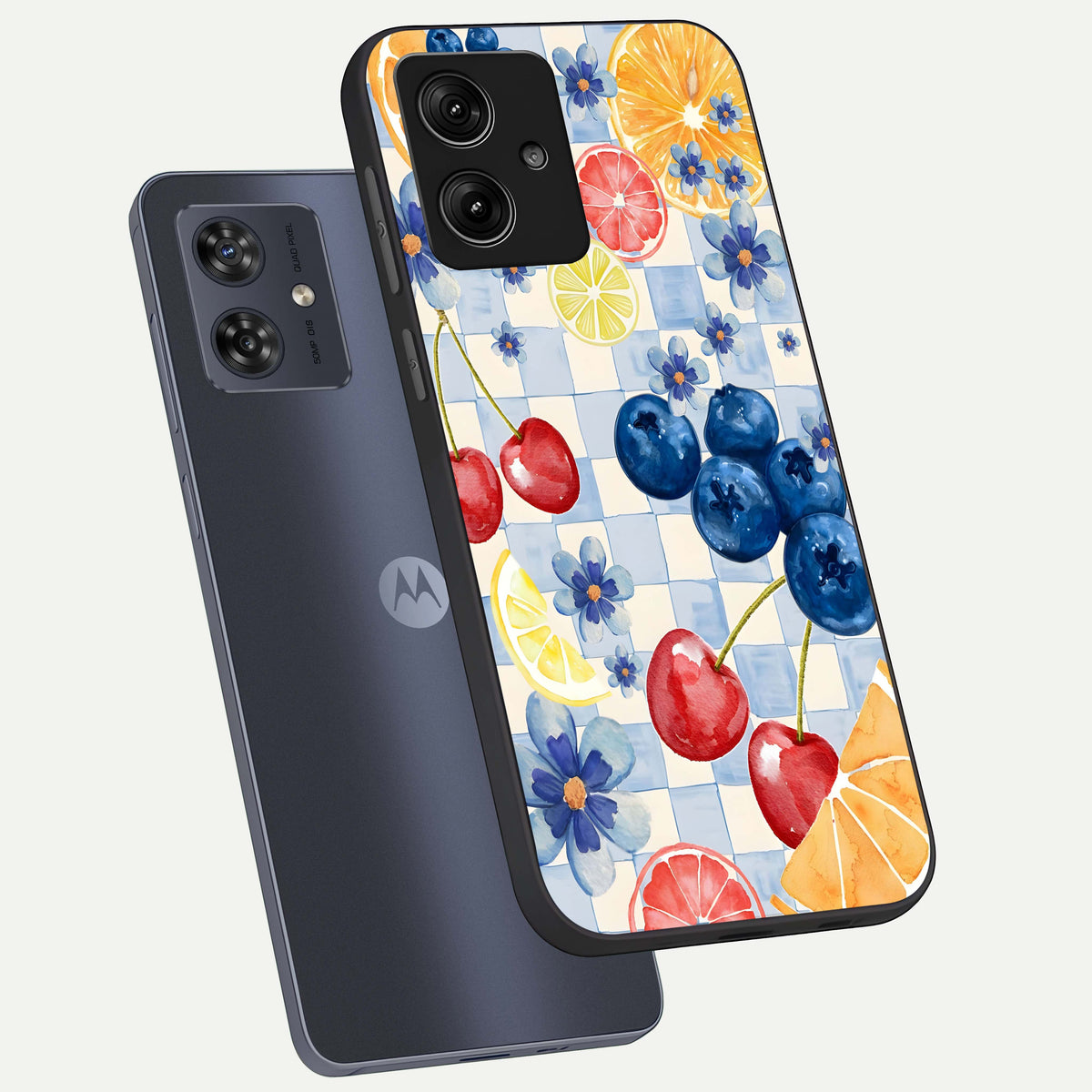  Citrus Bloom Joy phone case For Moto G54 showing premium glass back cover with detailed artwork