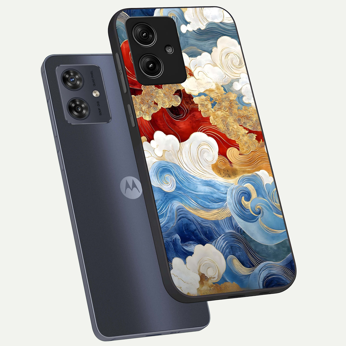  Colored Waves phone case For Moto G54 showing premium glass back cover with detailed artwork