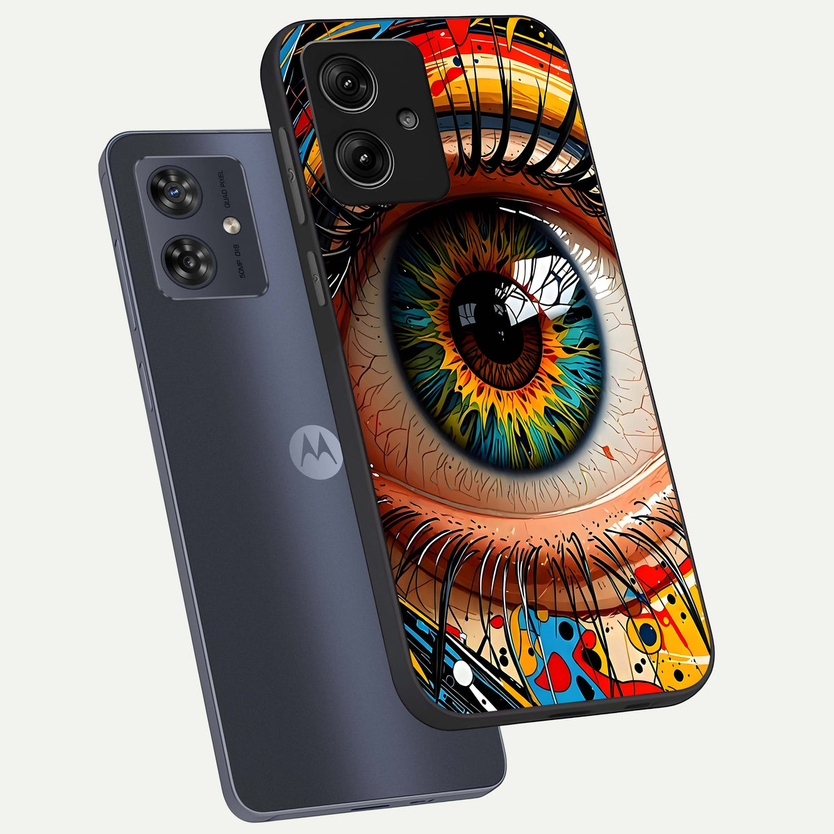  Colorful Eye phone case For Moto G54 showing premium glass back cover with detailed artwork