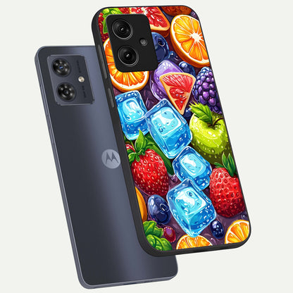  Colorful Fruits with Ice phone case For Moto G54 showing premium glass back cover with detailed artwork