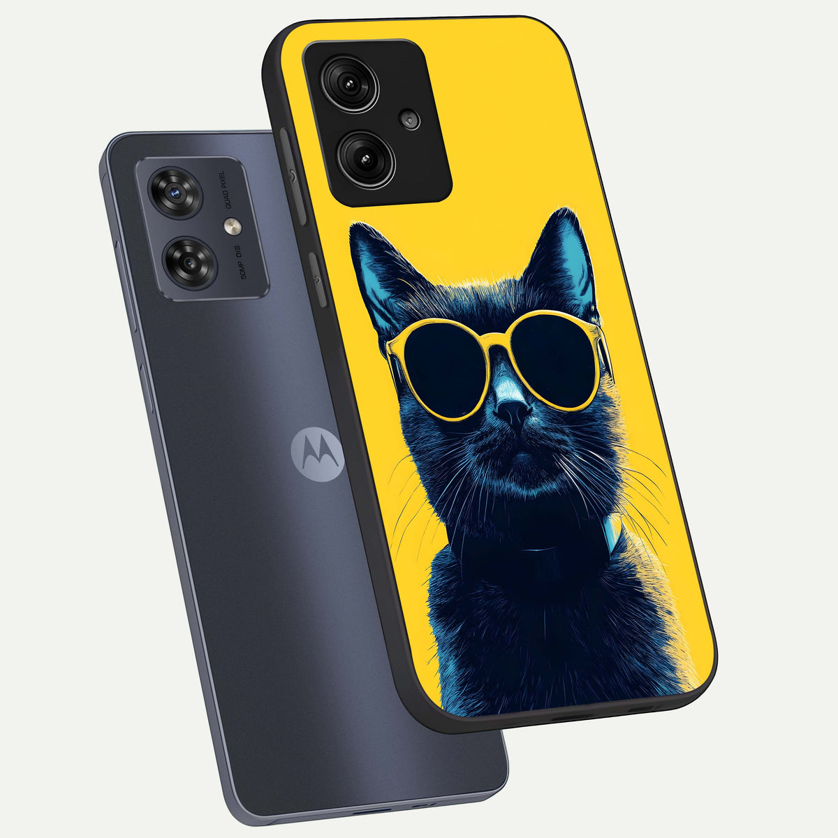  Cool Cat Vibes phone case For Moto G54 showing premium glass back cover with detailed artwork