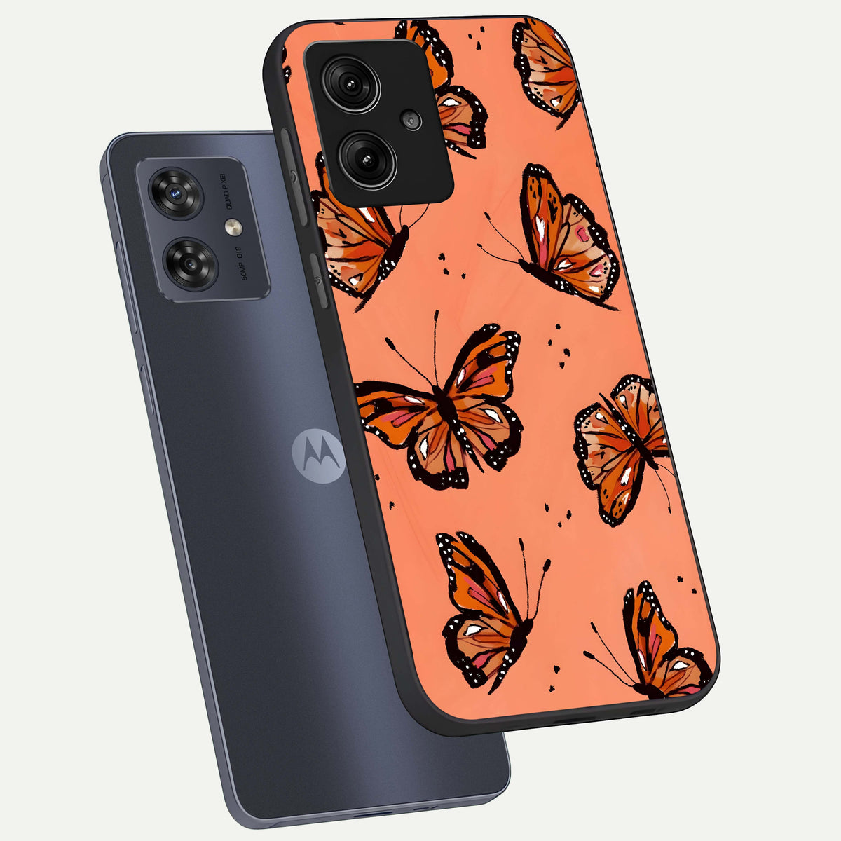  Coral Wing Butterfly phone case For Moto G54 showing premium glass back cover with detailed artwork