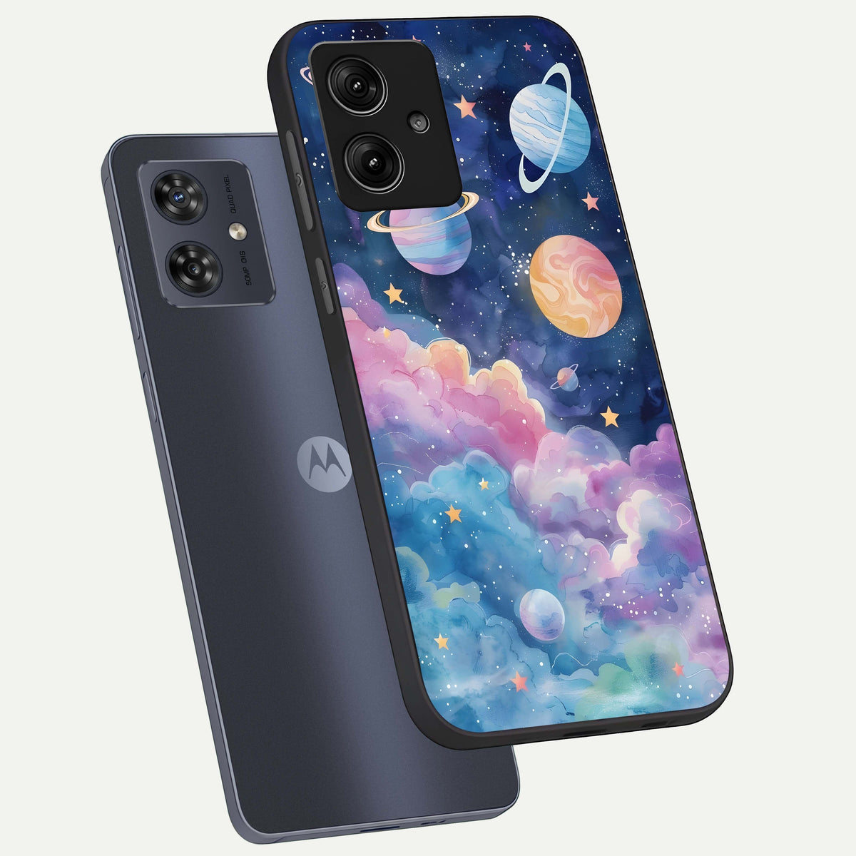  Cosmic Planet Dreams phone case For Moto G54 showing premium glass back cover with detailed artwork
