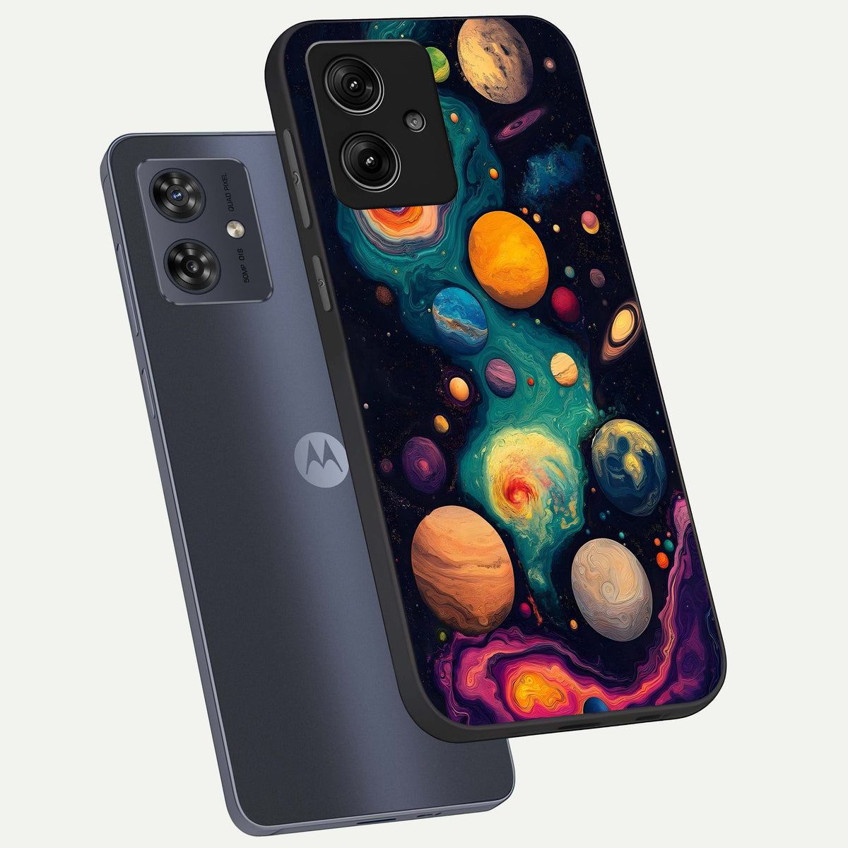  Cosmic Planet Journey phone case For Moto G54 showing premium glass back cover with detailed artwork