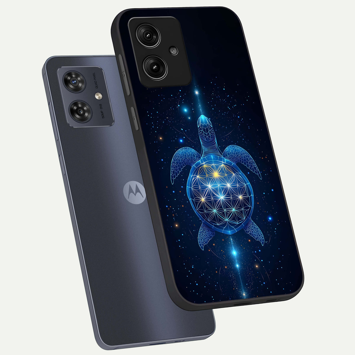  Crimson Blue Turtle phone case For Moto G54 showing premium glass back cover with detailed artwork