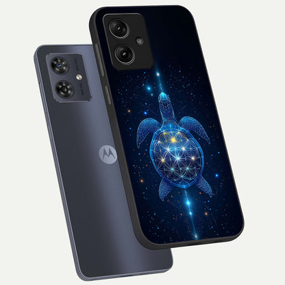 Crimson Blue Turtle phone case For Moto G54 showing premium glass back cover with detailed artwork