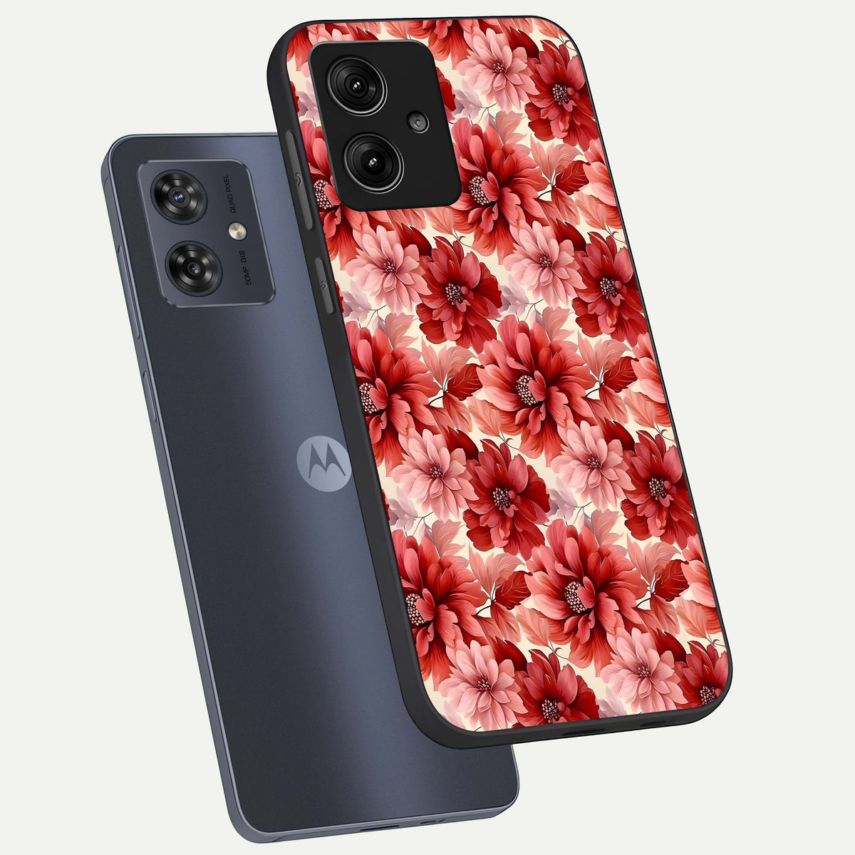  Crimson Love Petals phone case For Moto G54 showing premium glass back cover with detailed artwork