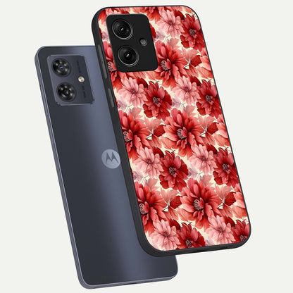  Crimson Love Petals phone case For Moto G54 showing premium glass back cover with detailed artwork