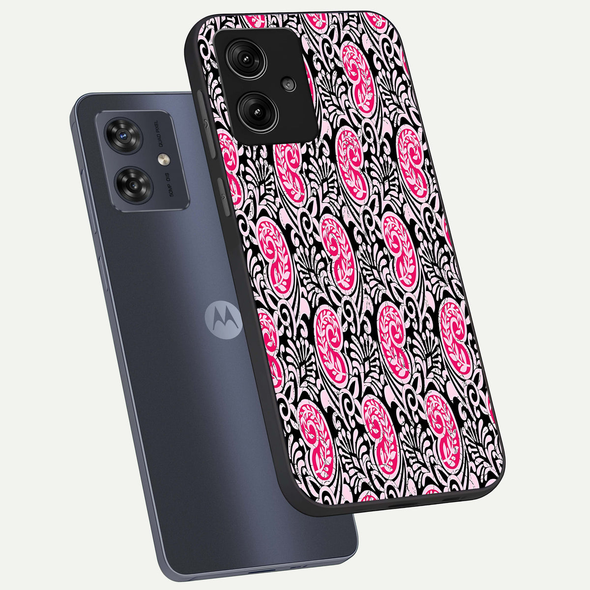  Crimson Paisley Charm phone case For Moto G54 showing premium glass back cover with detailed artwork