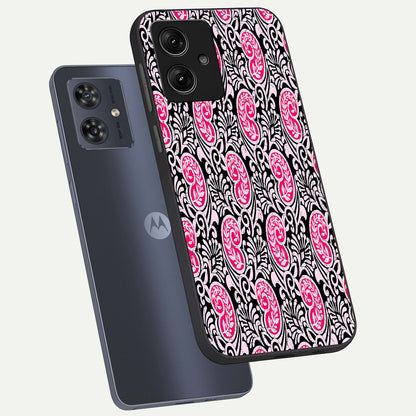  Crimson Paisley Charm phone case For Moto G54 showing premium glass back cover with detailed artwork