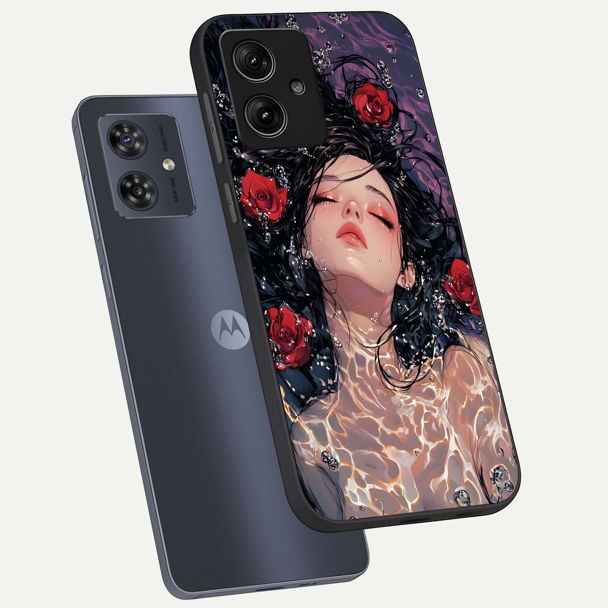  Crimson Rose Serenity phone case For Moto G54 showing premium glass back cover with detailed artwork
