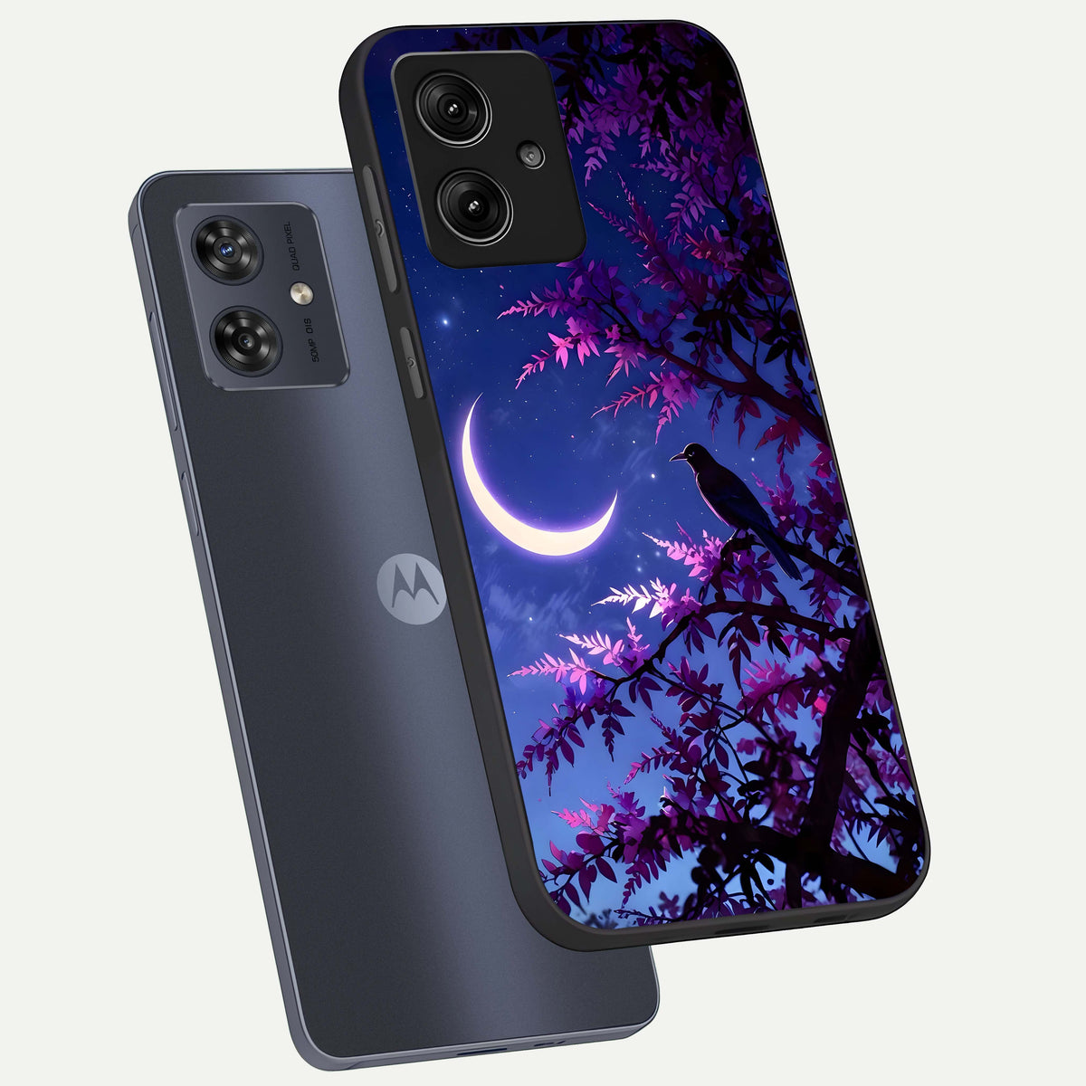  Crow And Moon Scenery phone case For Moto G54 showing premium glass back cover with detailed artwork