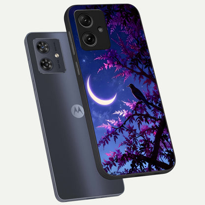  Crow And Moon Scenery phone case For Moto G54 showing premium glass back cover with detailed artwork