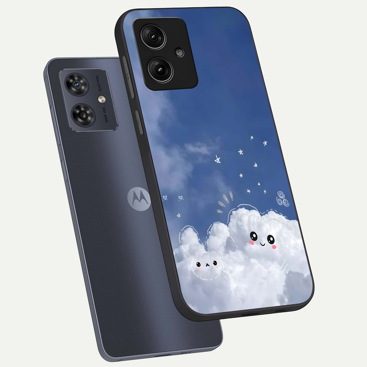  Cute Blossom Cloud phone case For Moto G54 showing premium glass back cover with detailed artwork