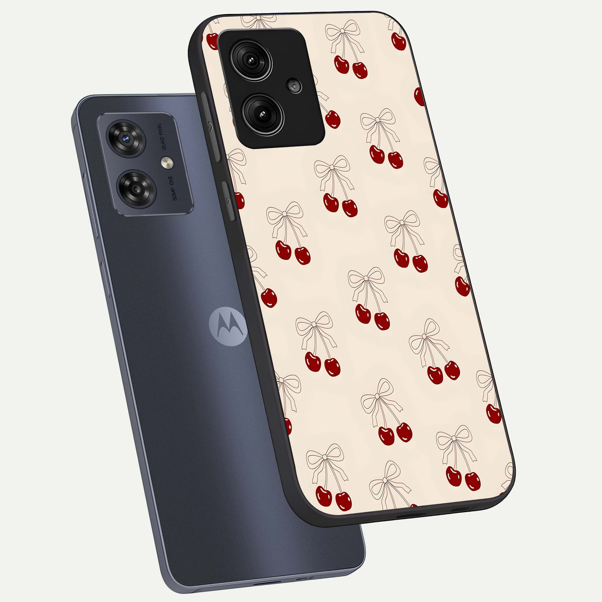  Cute Cherry Pattern phone case For Moto G54 showing premium glass back cover with detailed artwork