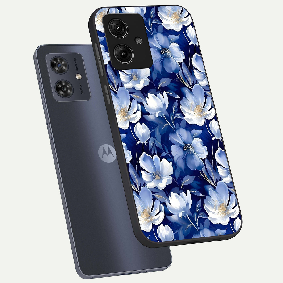  Cute Floral Patterns phone case For Moto G54 showing premium glass back cover with detailed artwork