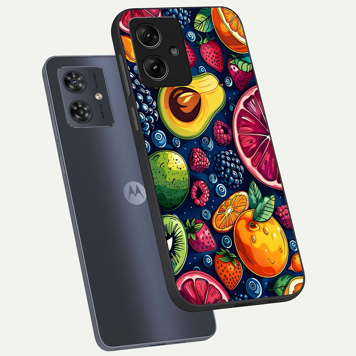  Cute Fruits Art phone case For Moto G54 showing premium glass back cover with detailed artwork