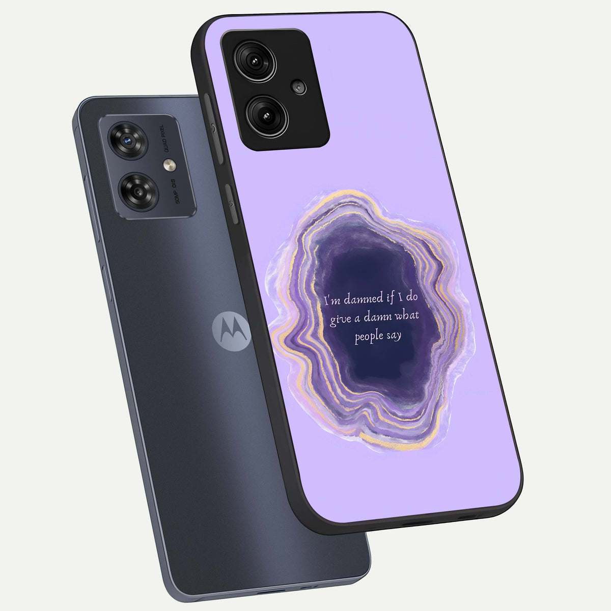  Damned People Quote phone case For Moto G54 showing premium glass back cover with detailed artwork
