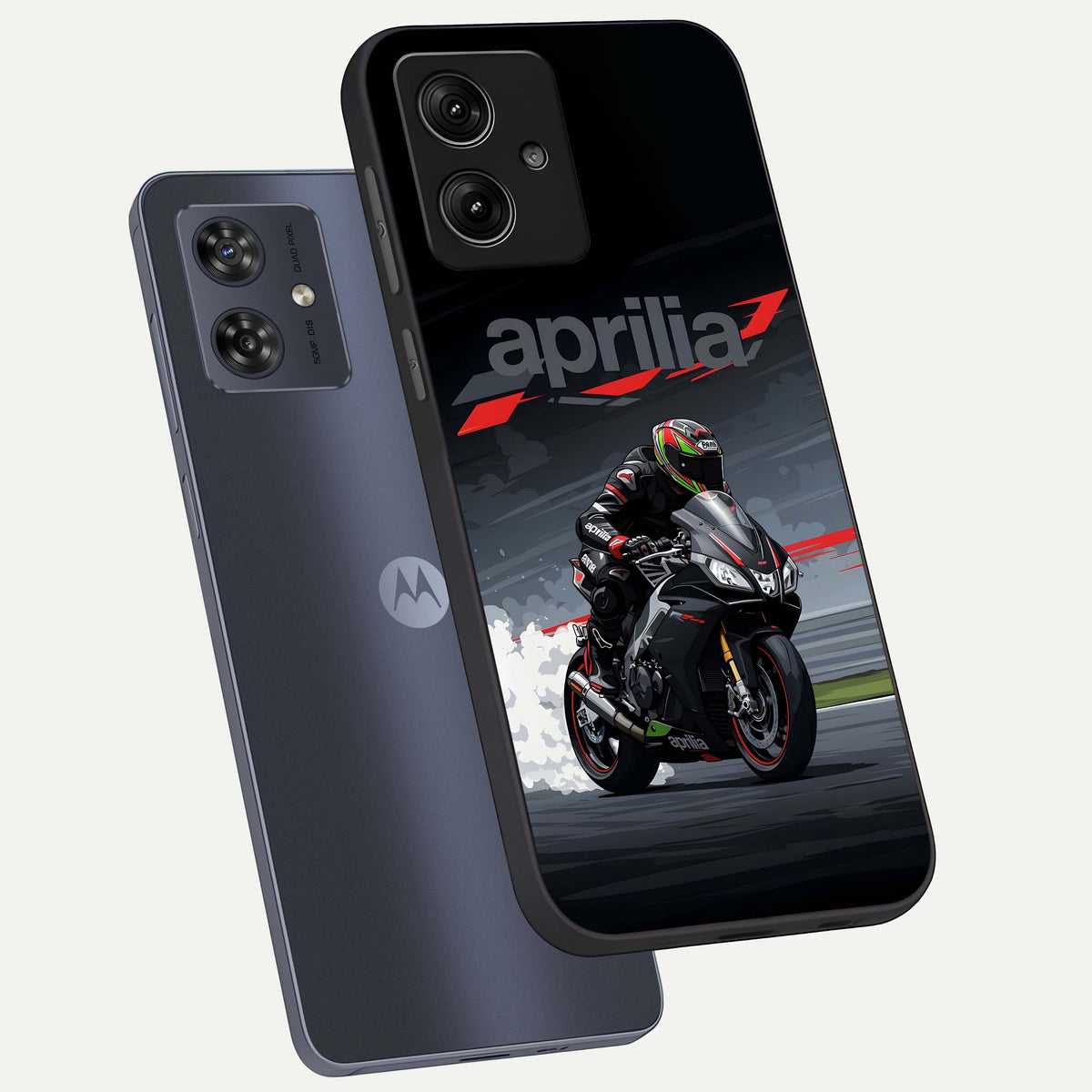  Dark Aprilla phone case For Moto G54 showing premium glass back cover with detailed artwork