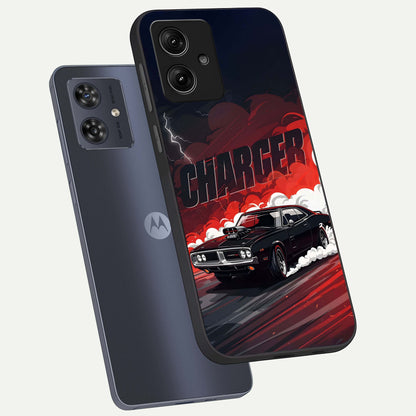  Dark Charger Fury phone case For Moto G54 showing premium glass back cover with detailed artwork