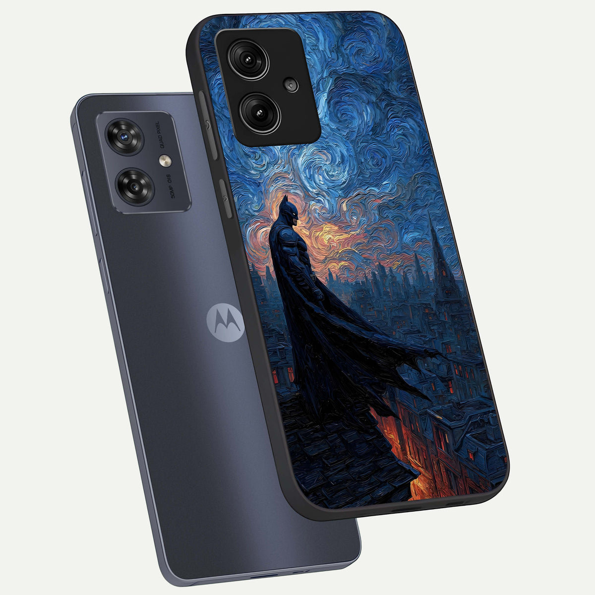  Dark Knight Dusk phone case For Moto G54 showing premium glass back cover with detailed artwork