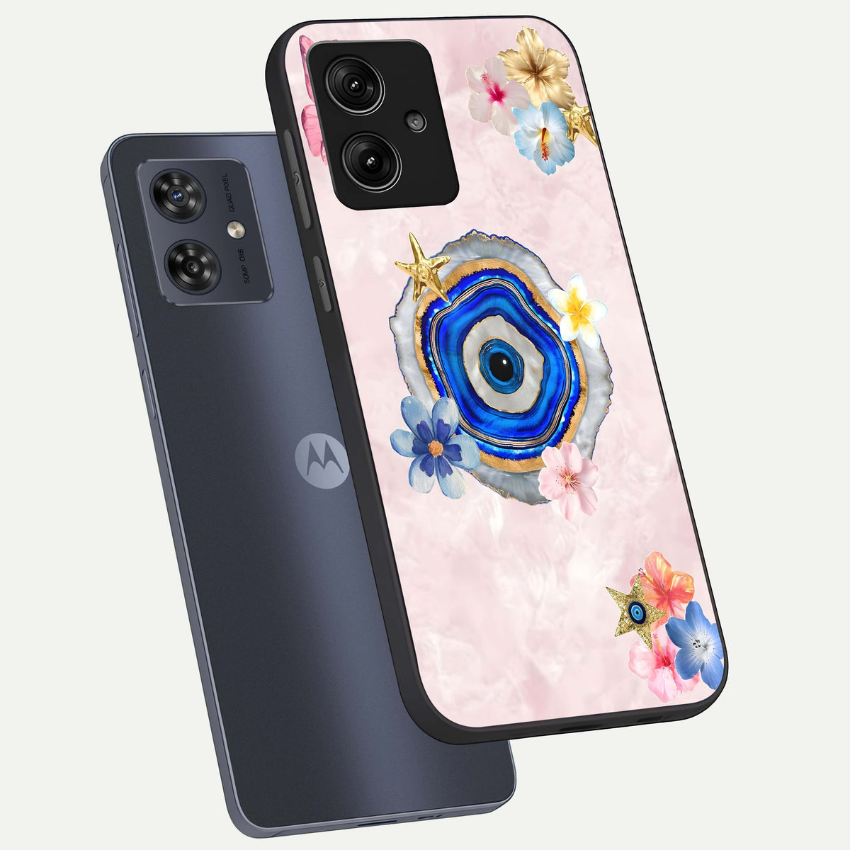  Divine Aura Bloom phone case For Moto G54 showing premium glass back cover with detailed artwork