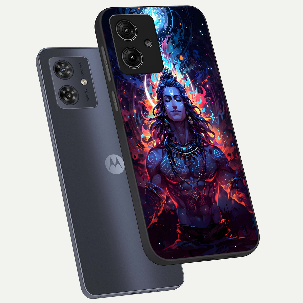 Divine Fire Shiv phone case For Moto G54 showing premium glass back cover with detailed artwork