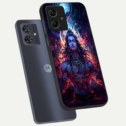  Divine Fire Shiv phone case For Moto G54 showing premium glass back cover with detailed artwork
