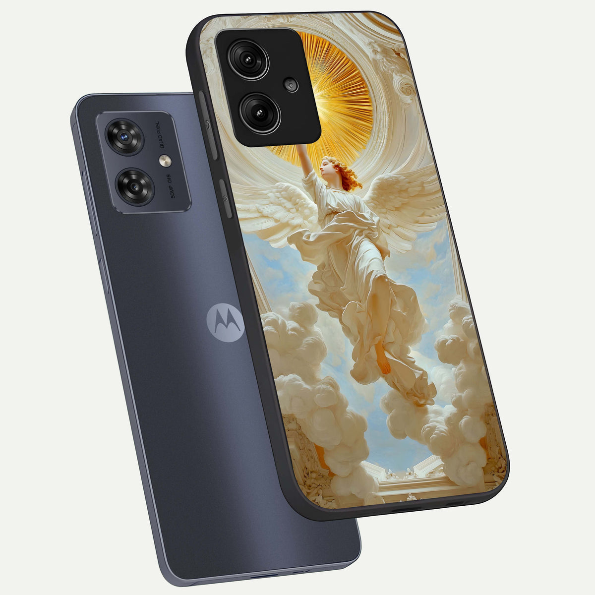  Divine Light Angel phone case For Moto G54 showing premium glass back cover with detailed artwork