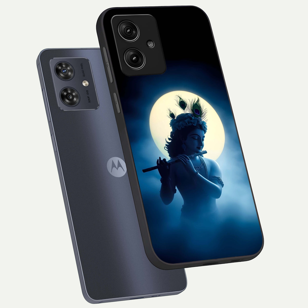  Divine Moon Flute phone case For Moto G54 showing premium glass back cover with detailed artwork