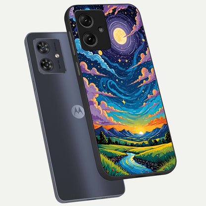  Dreamy Night Landscape phone case For Moto G54 showing premium glass back cover with detailed artwork