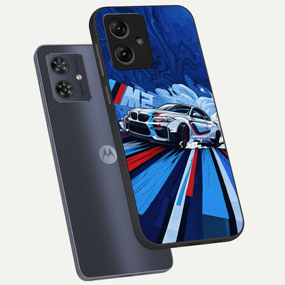  Drift Power Rush phone case For Moto G54 showing premium glass back cover with detailed artwork