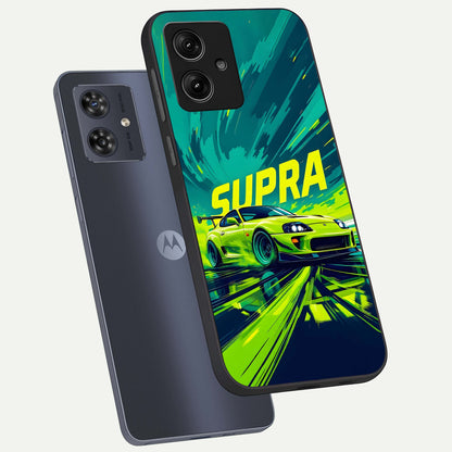  Electric Supra Thunder phone case For Moto G54 showing premium glass back cover with detailed artwork