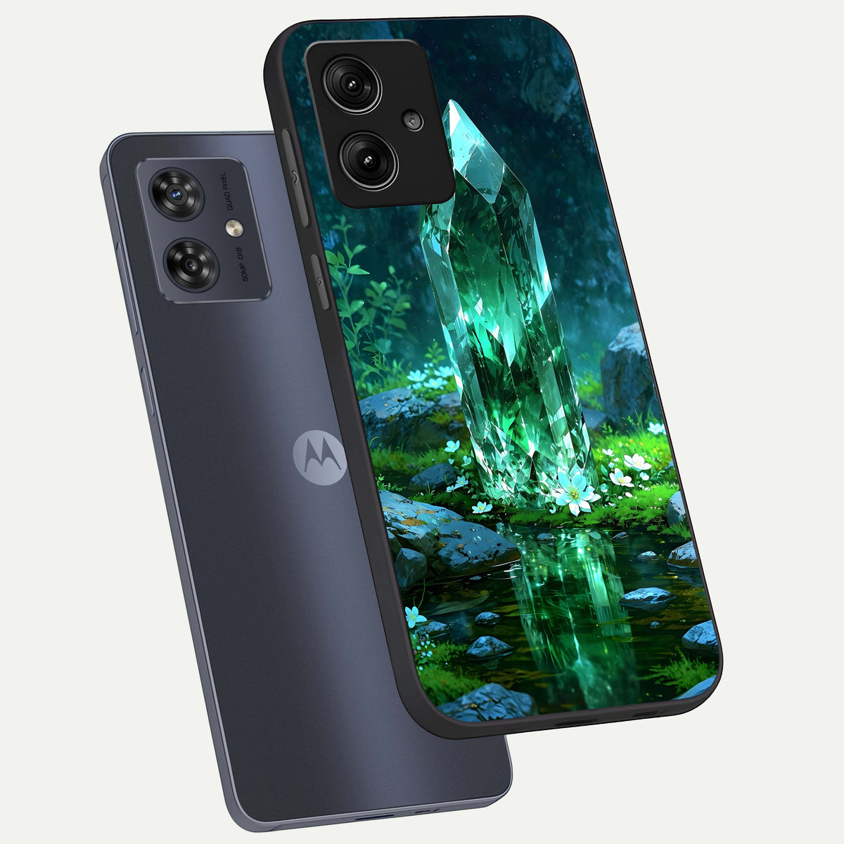  Emerald Light Crystal phone case For Moto G54 showing premium glass back cover with detailed artwork