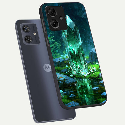  Emerald Light Crystal phone case For Moto G54 showing premium glass back cover with detailed artwork