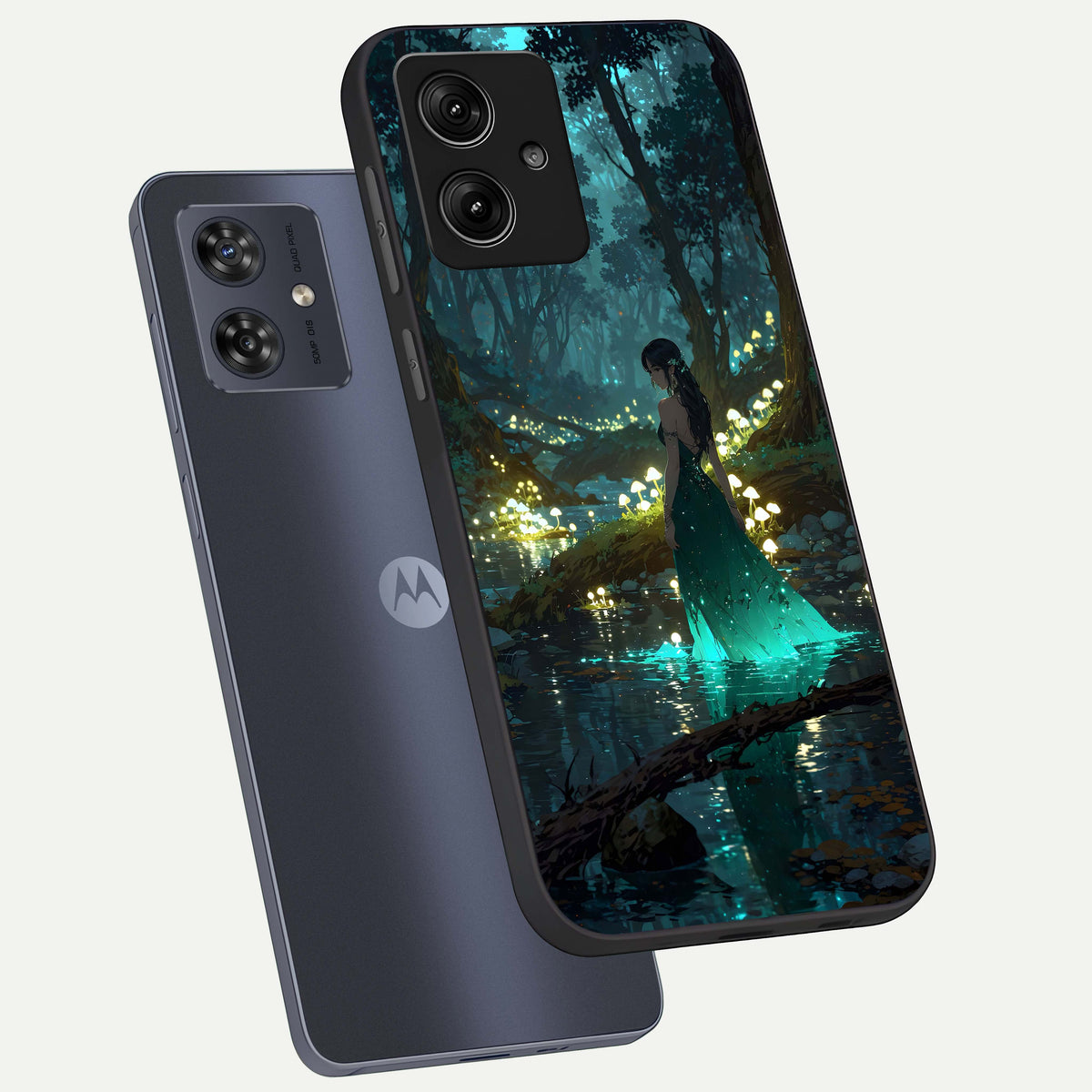  Enchanted Forest Glow phone case For Moto G54 showing premium glass back cover with detailed artwork