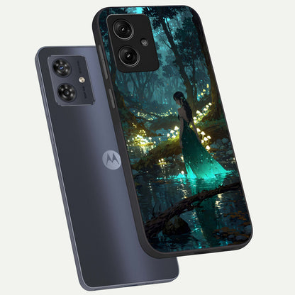  Enchanted Forest Glow phone case For Moto G54 showing premium glass back cover with detailed artwork