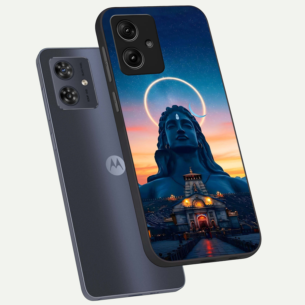  Eternal Shiva Aura phone case For Moto G54 showing premium glass back cover with detailed artwork