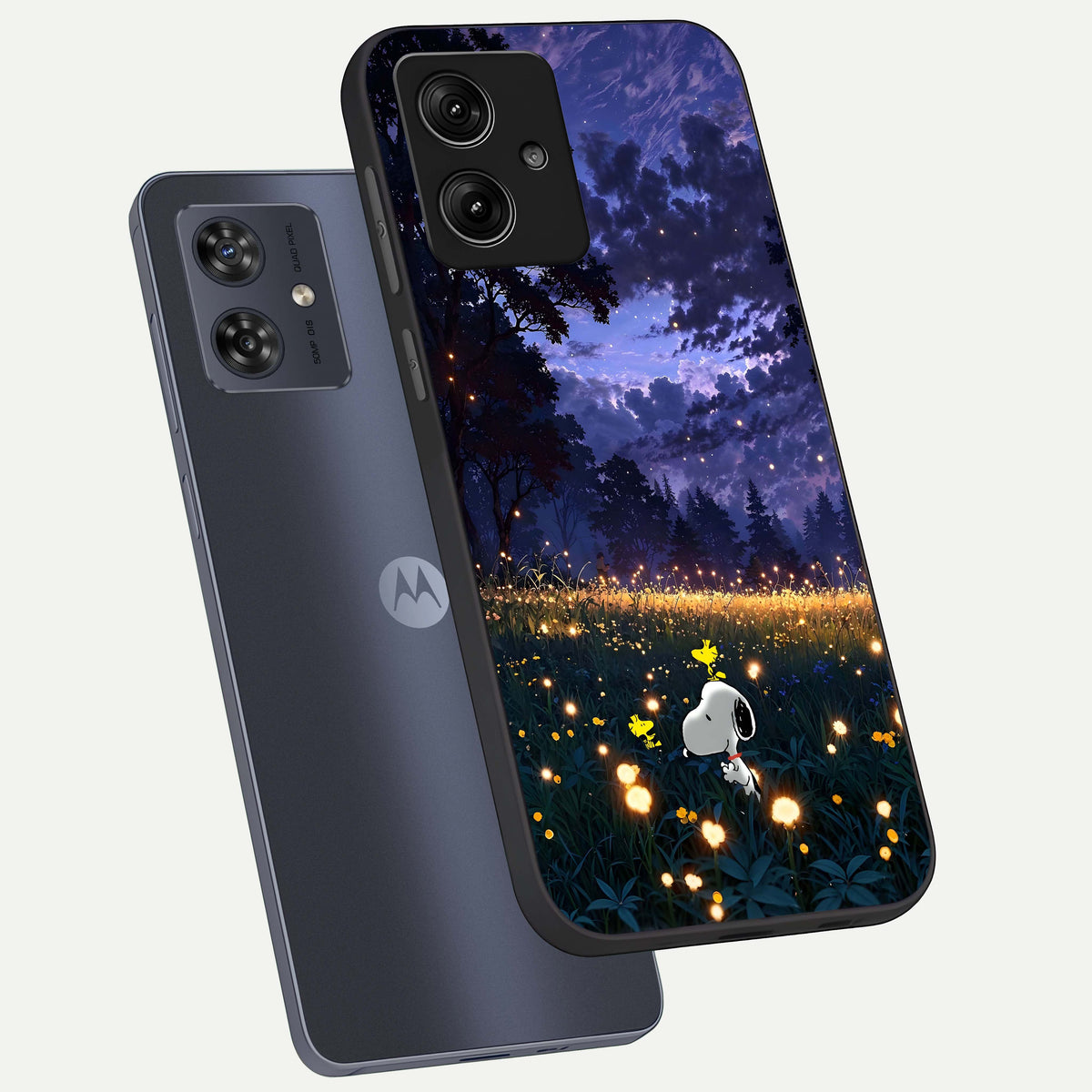  Firefly Meadow Magic phone case For Moto G54 showing premium glass back cover with detailed artwork