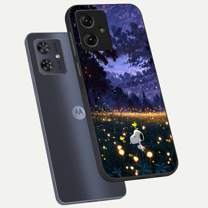  Firefly Meadow Magic phone case For Moto G54 showing premium glass back cover with detailed artwork